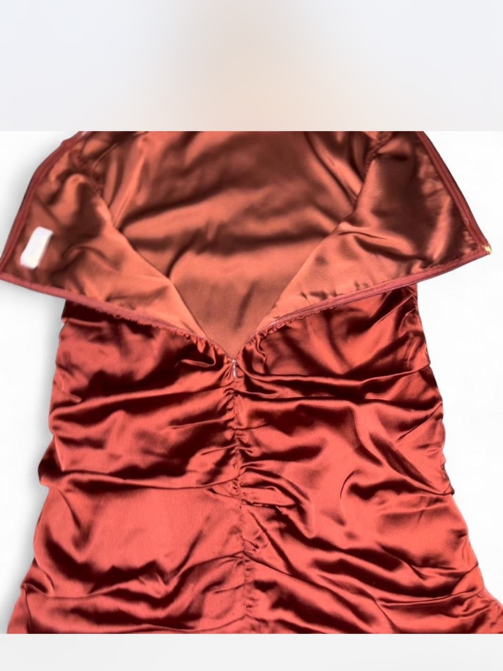 New Meshki Corinne ruched satin mini dress in cherry chocolate size Medium - Picture 8 of 8